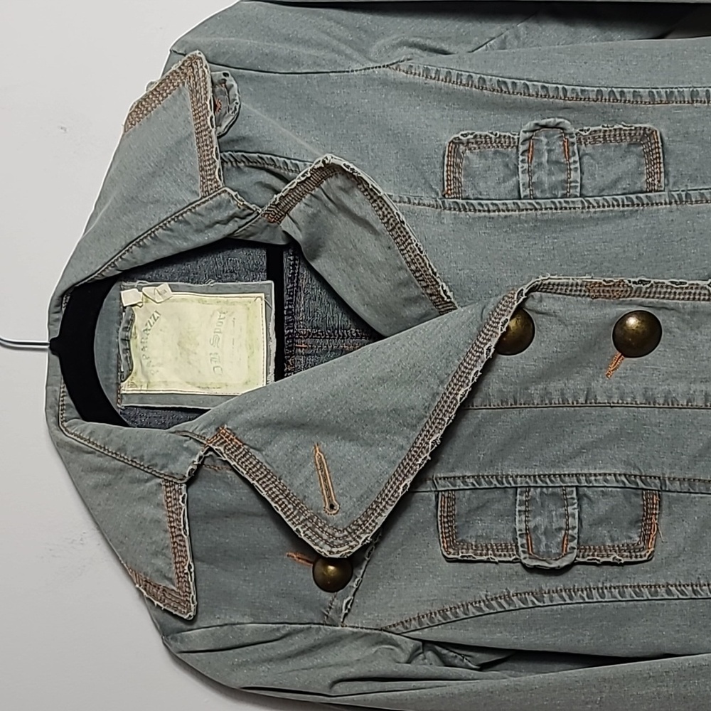PAPARAZZI Vintage Mid Length 100% Cotton Distressed Jacket w/ Buttons Size Small - Picture 7 of 16